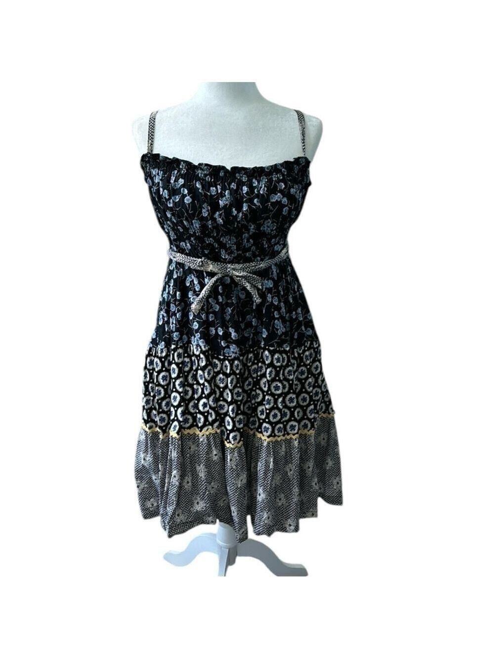 Free People Boho Patchwork Sun Dress Blue Size Medium
